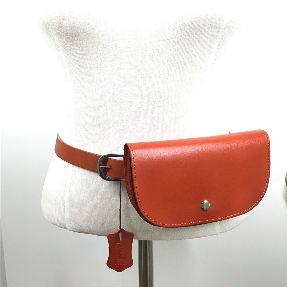 POL leather waist bag fanny pack brown burnt orange boho removable belt New